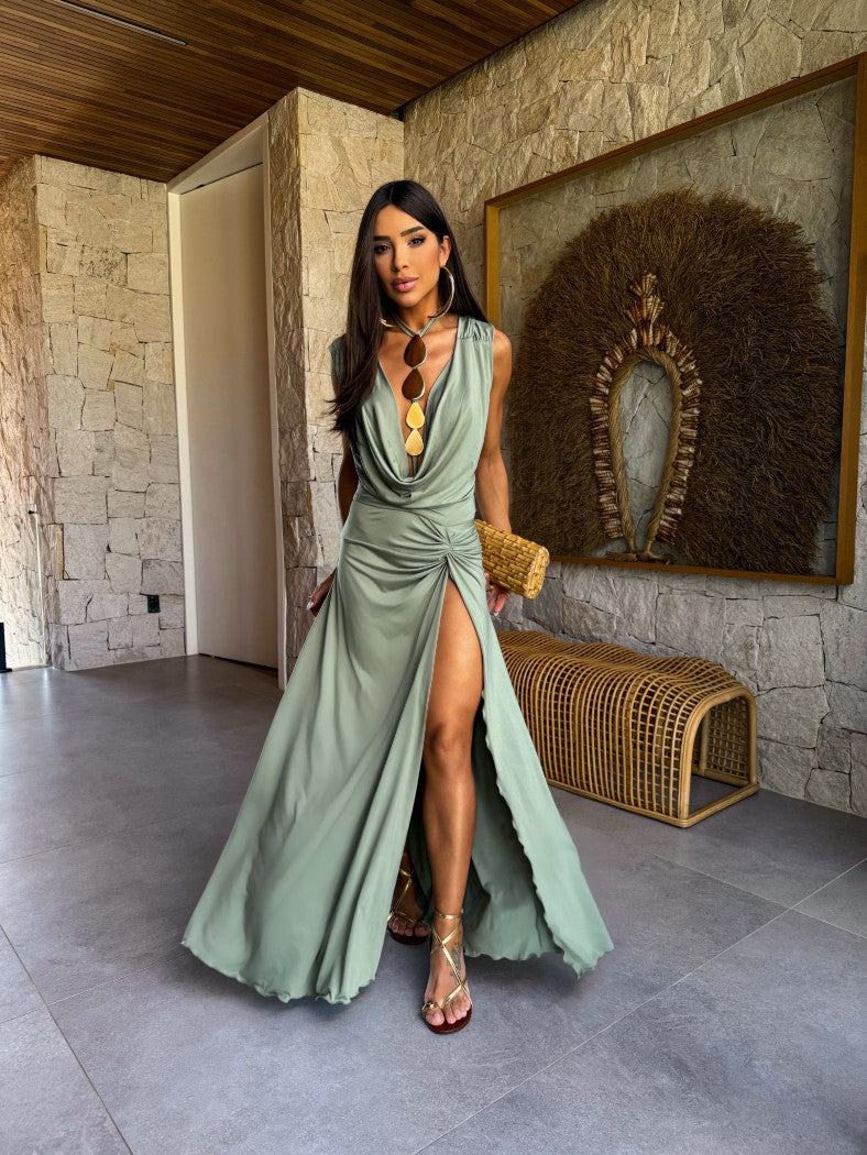 Vestido Malha Verde Oliva Claro Goutte - Pimpnella