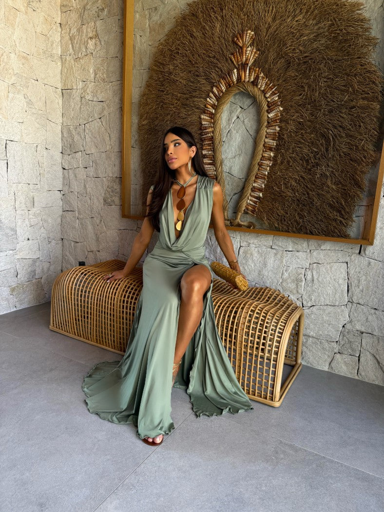 Vestido Malha Verde Oliva Claro Goutte - Pimpnella