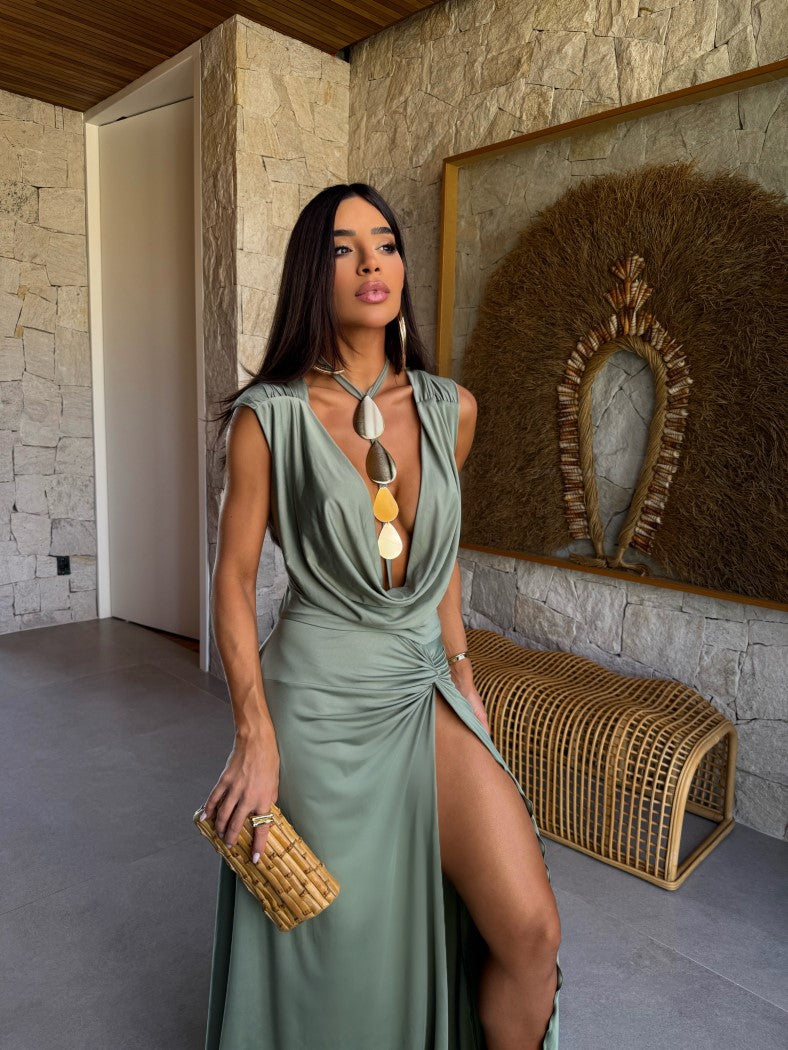 Vestido Malha Verde Oliva Claro Goutte - Pimpnella