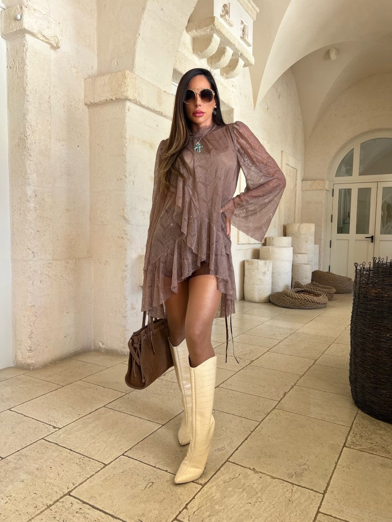 Bata Chloé em Renda Marrom Boho Chic