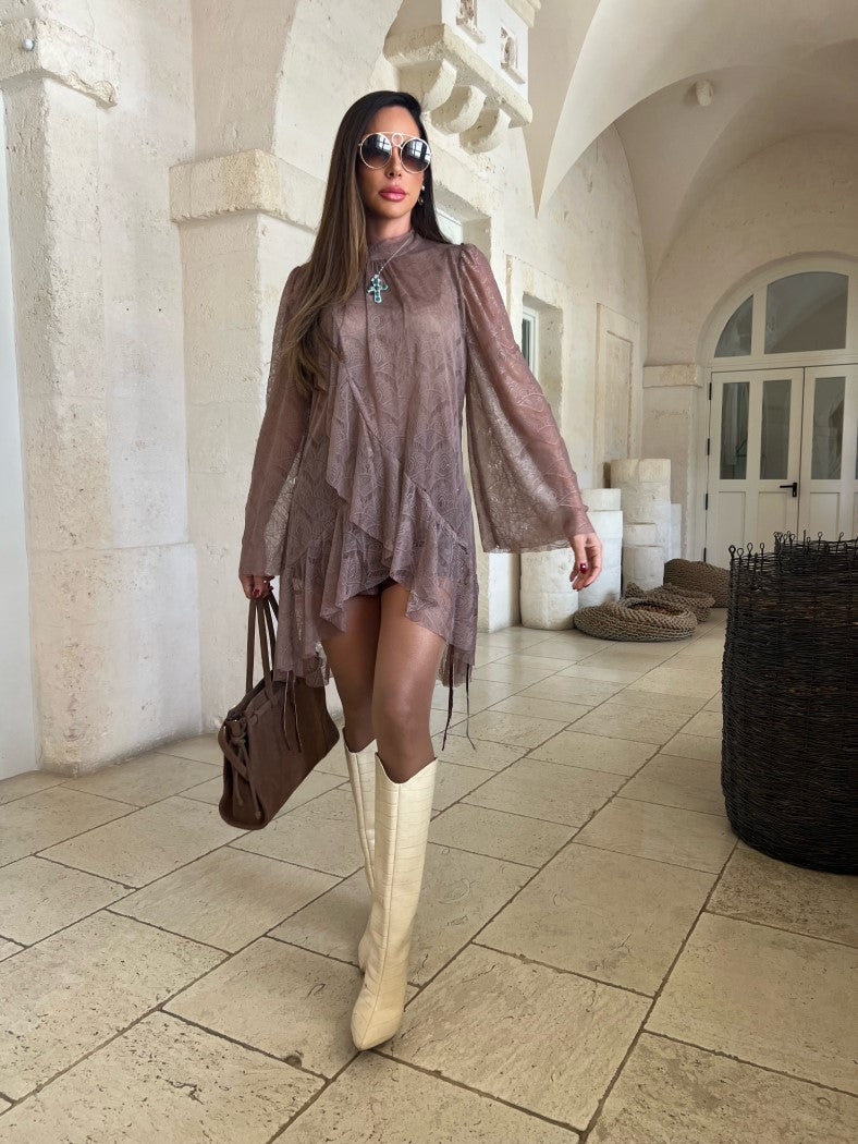 Bata Chloé em Renda Marrom Boho Chic