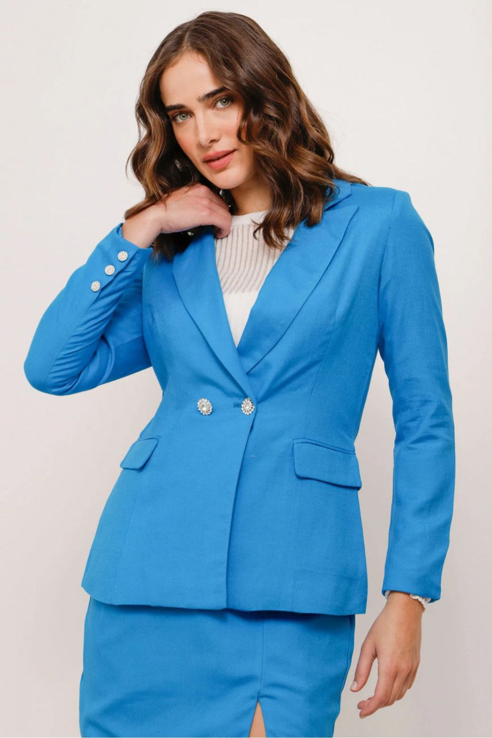 Blazer alfaiataria de linho azul - Mamô