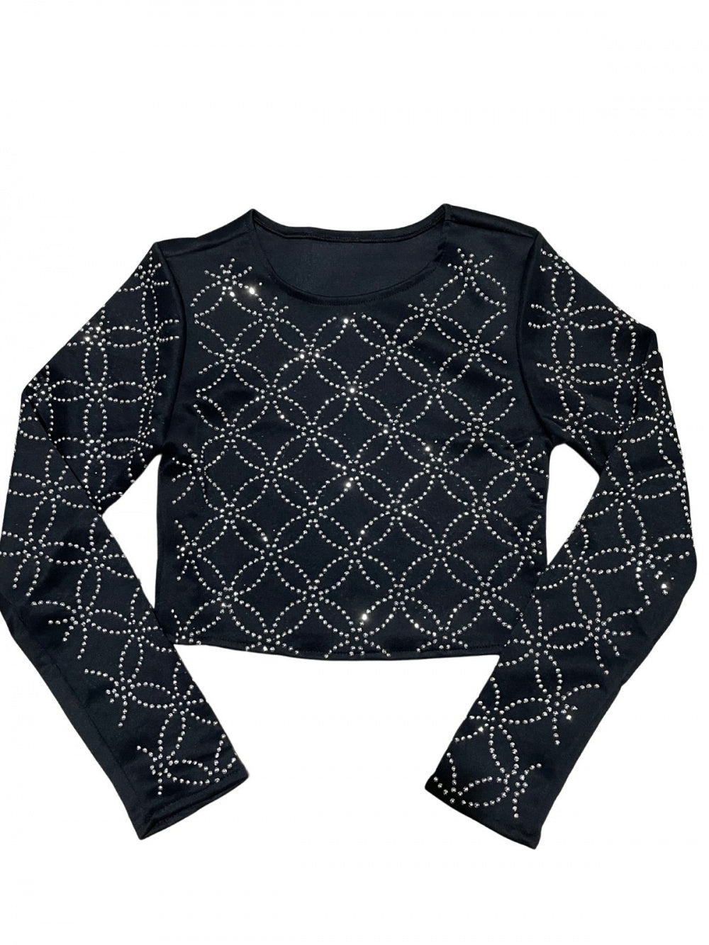 Blusa Cropped manga longa com aplicações de Hot Fix