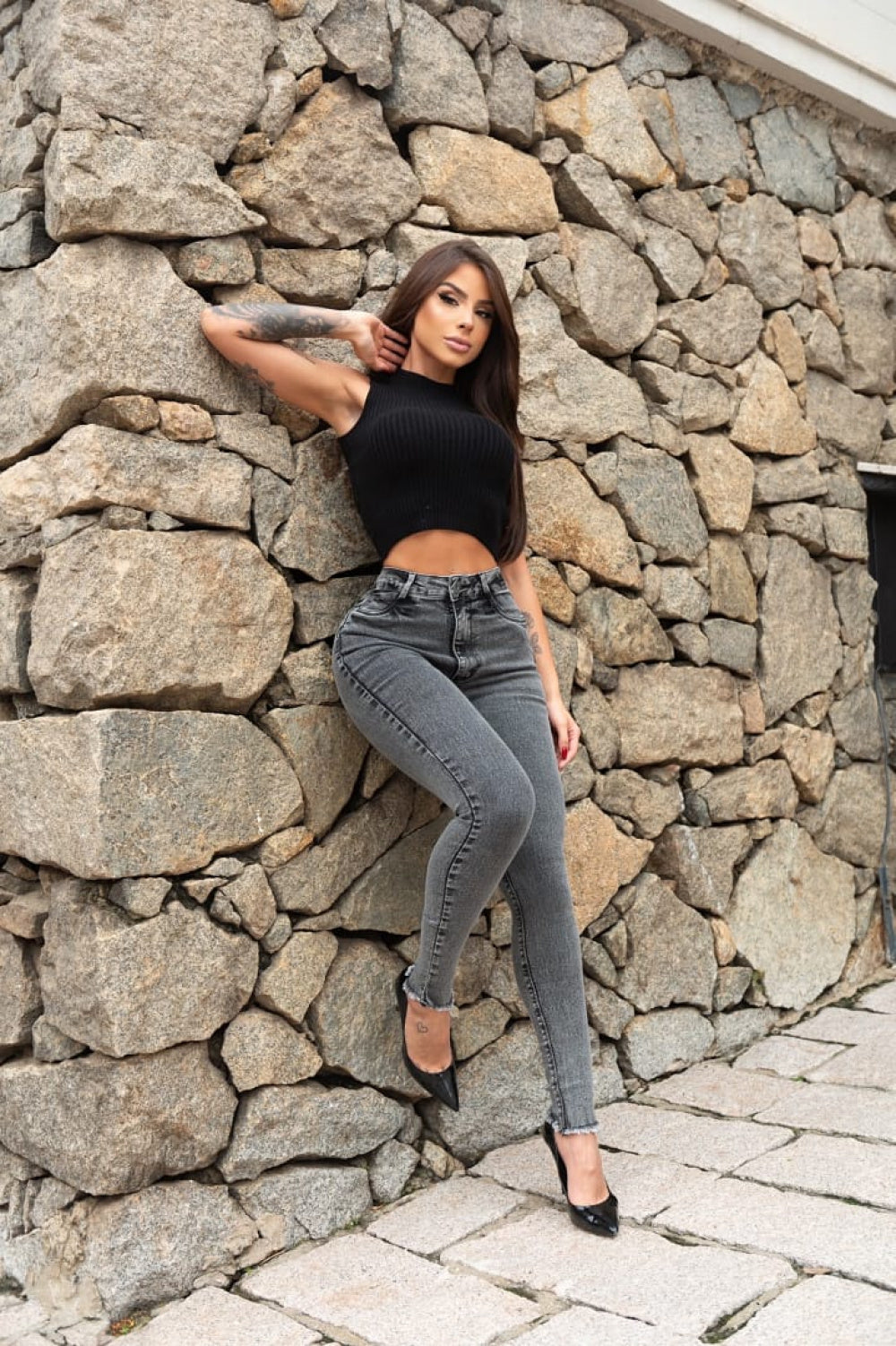 Calça jeans skinny modeladora Stone mármore - Lady Lú