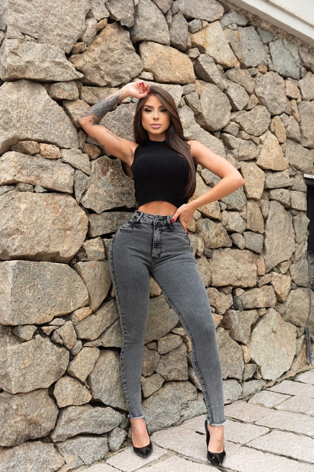 Calça jeans skinny modeladora Stone mármore - Lady Lú