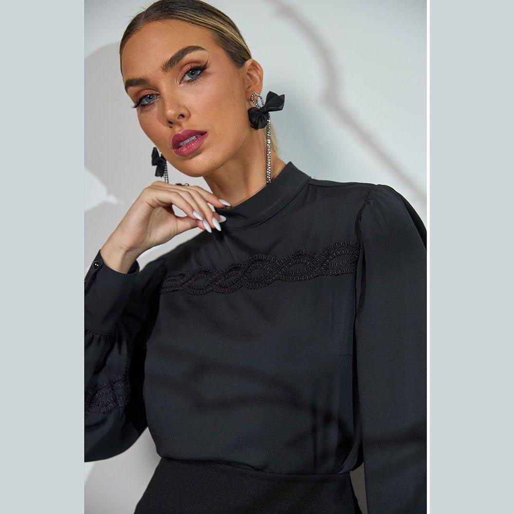 Camisa social preta Aurora - Flor Linda