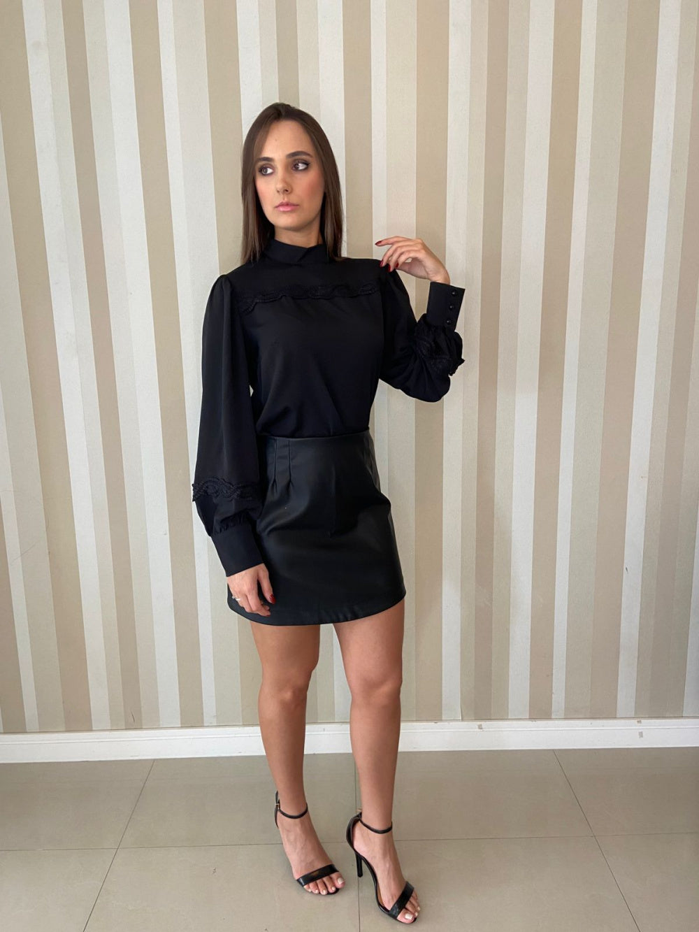 Camisa social preta Aurora - Flor Linda