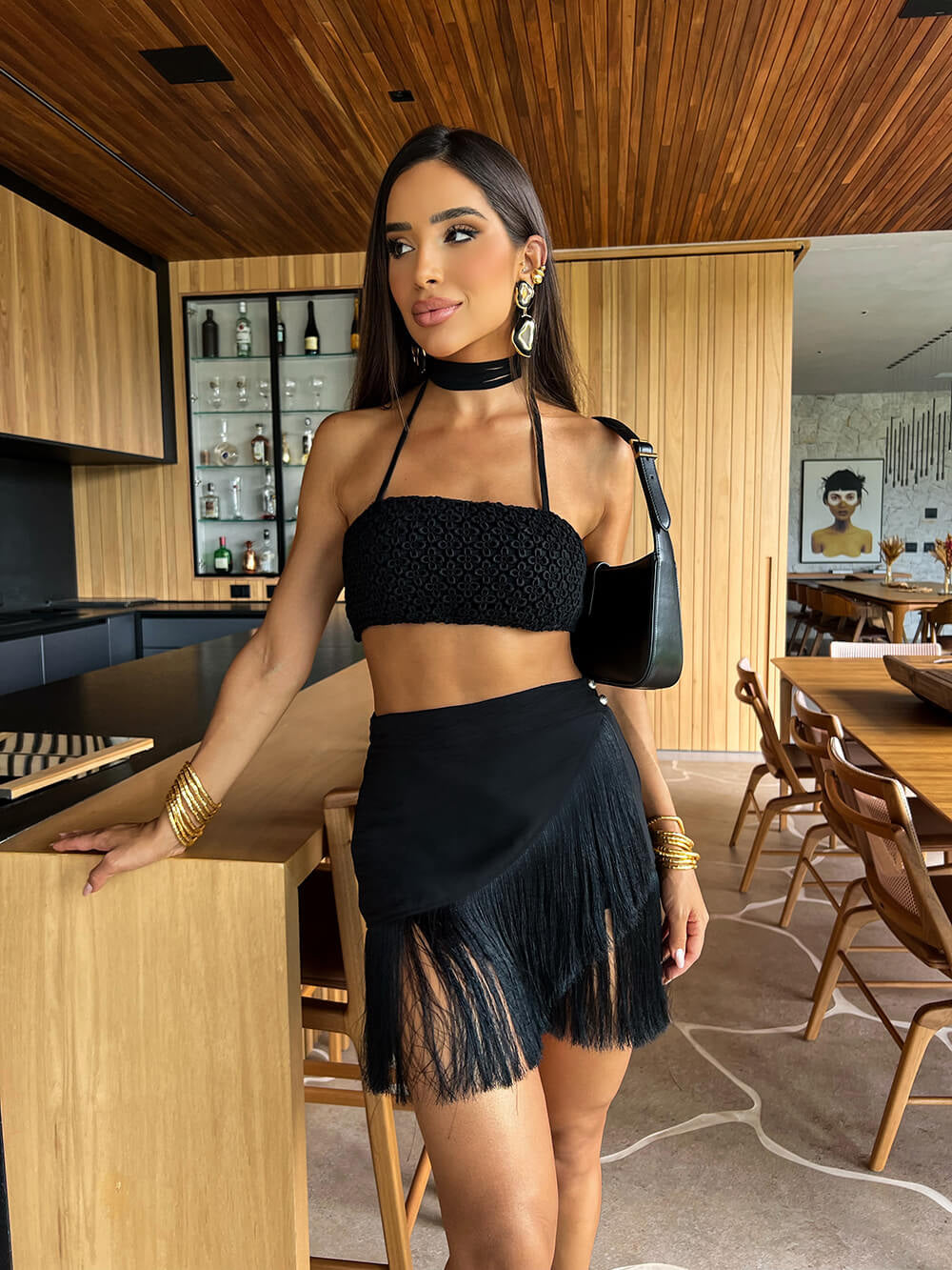 Conjunto top e saia Ventana Preto - Pimpnella