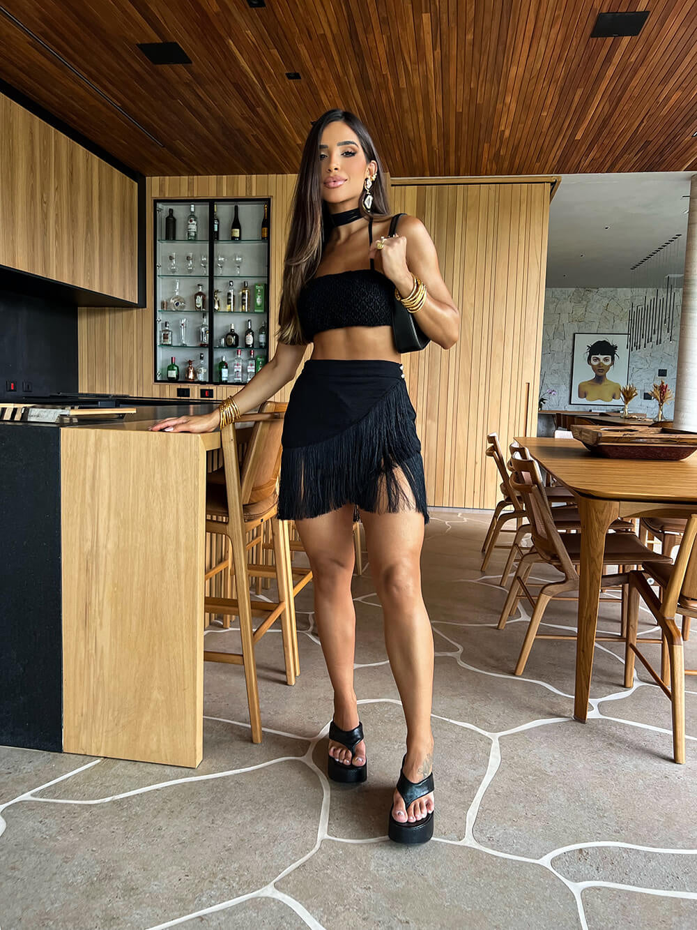 Conjunto top e saia Ventana Preto - Pimpnella