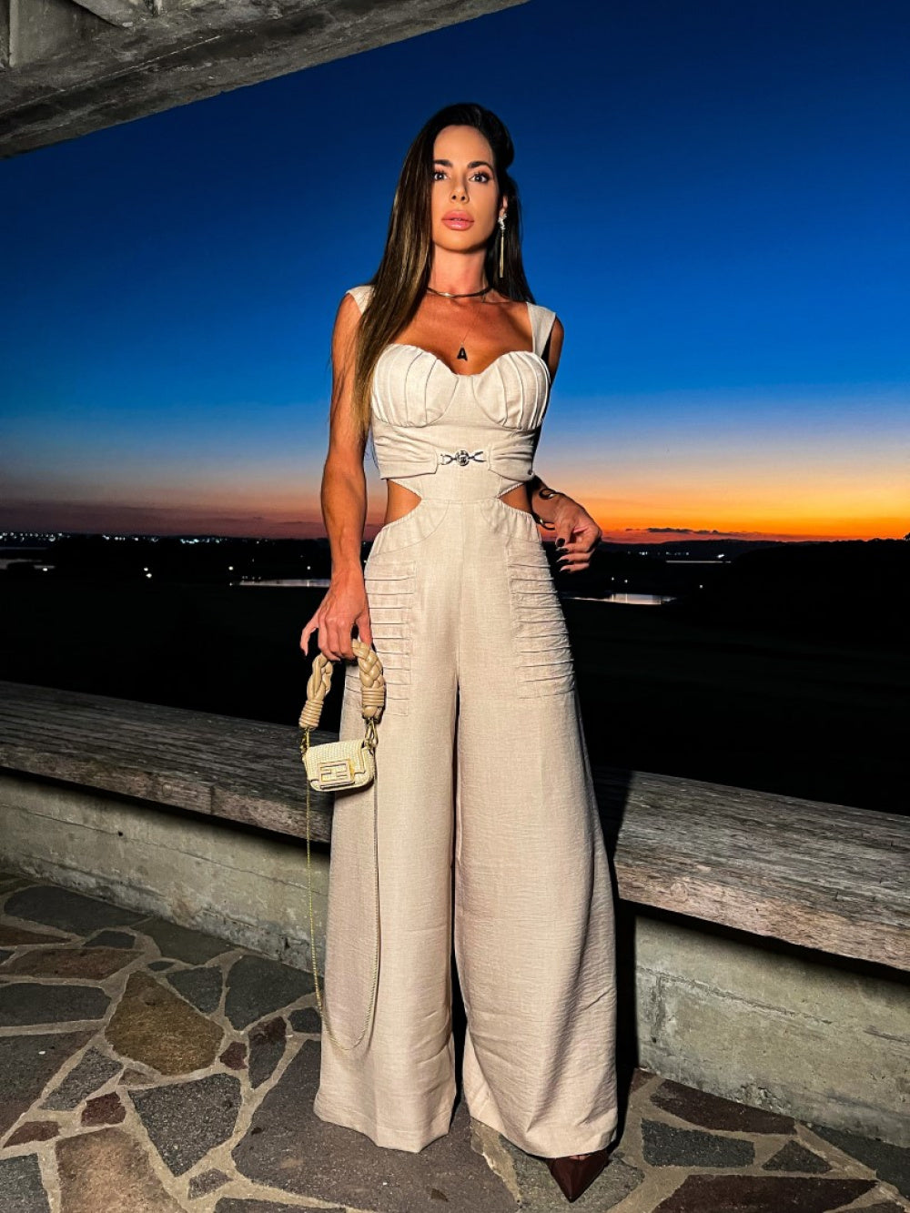 Macacão pantalona com Detalhe de Fivela Artzi - Pimpnella