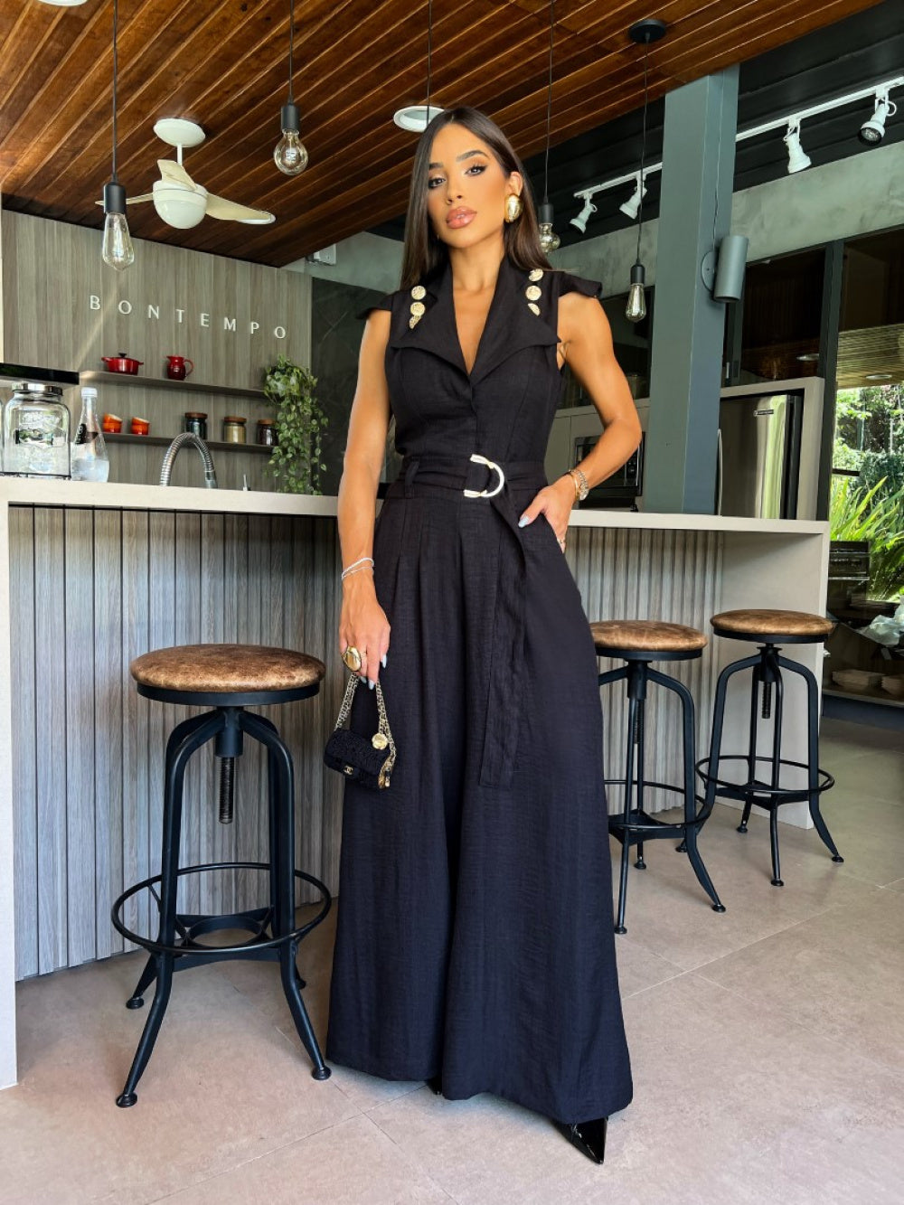 Macacão preto pantalona Monclair - Pimpnella