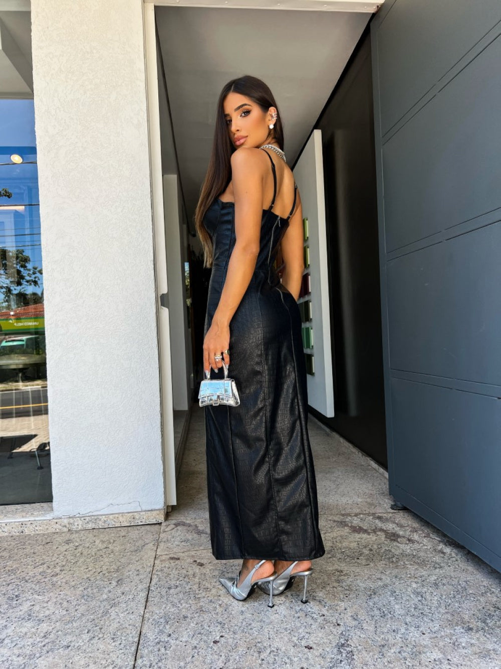 Vestido Midi Alongado em Courino Croco Kenner - Pimpnella