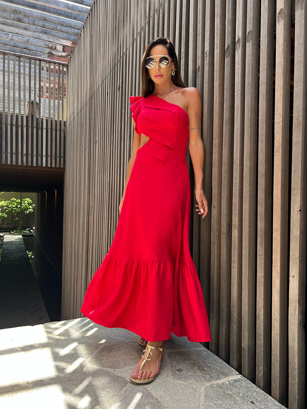 Vestido midi alongado vermelho Artemis - Pimpnella