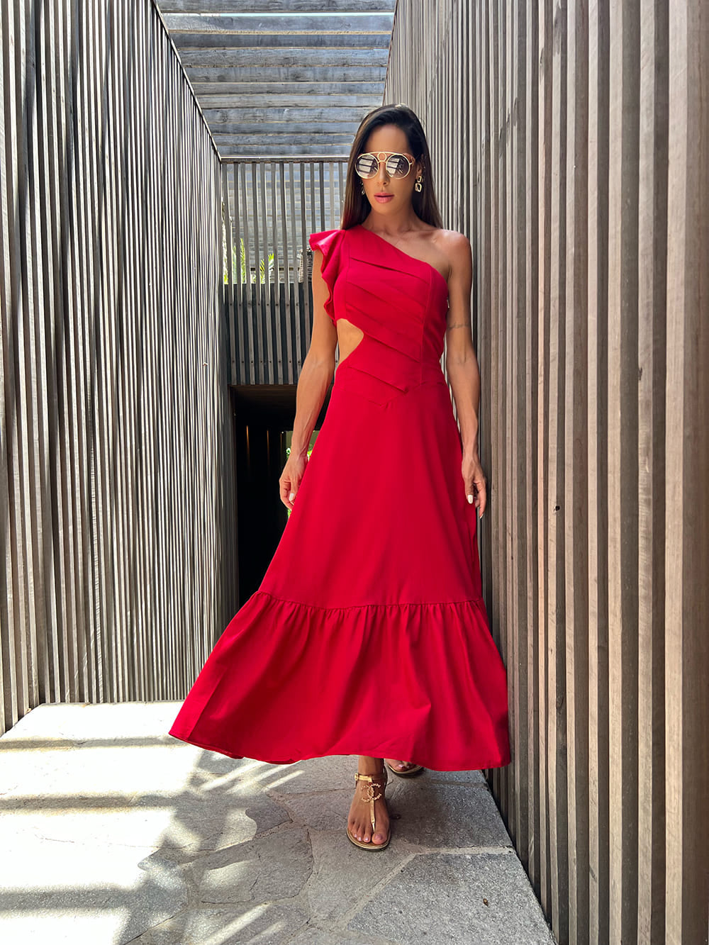 Vestido midi alongado vermelho Artemis - Pimpnella