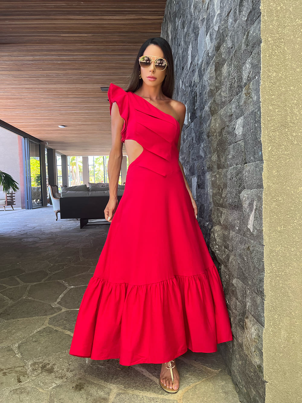 Vestido midi alongado vermelho Artemis - Pimpnella