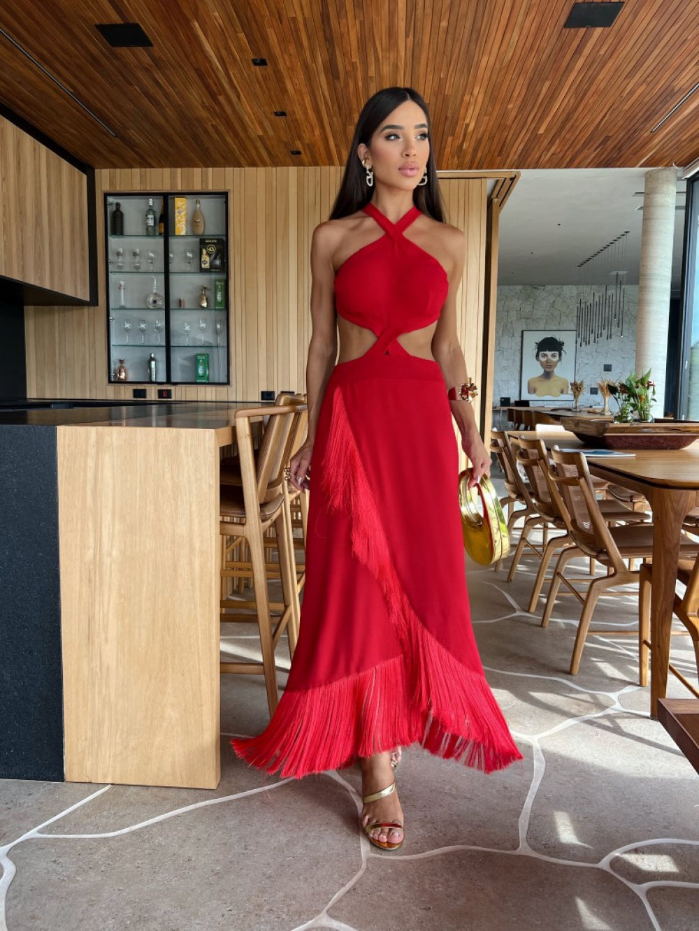 Vestido Midi Alongado vermelho Voal - Pimpnella