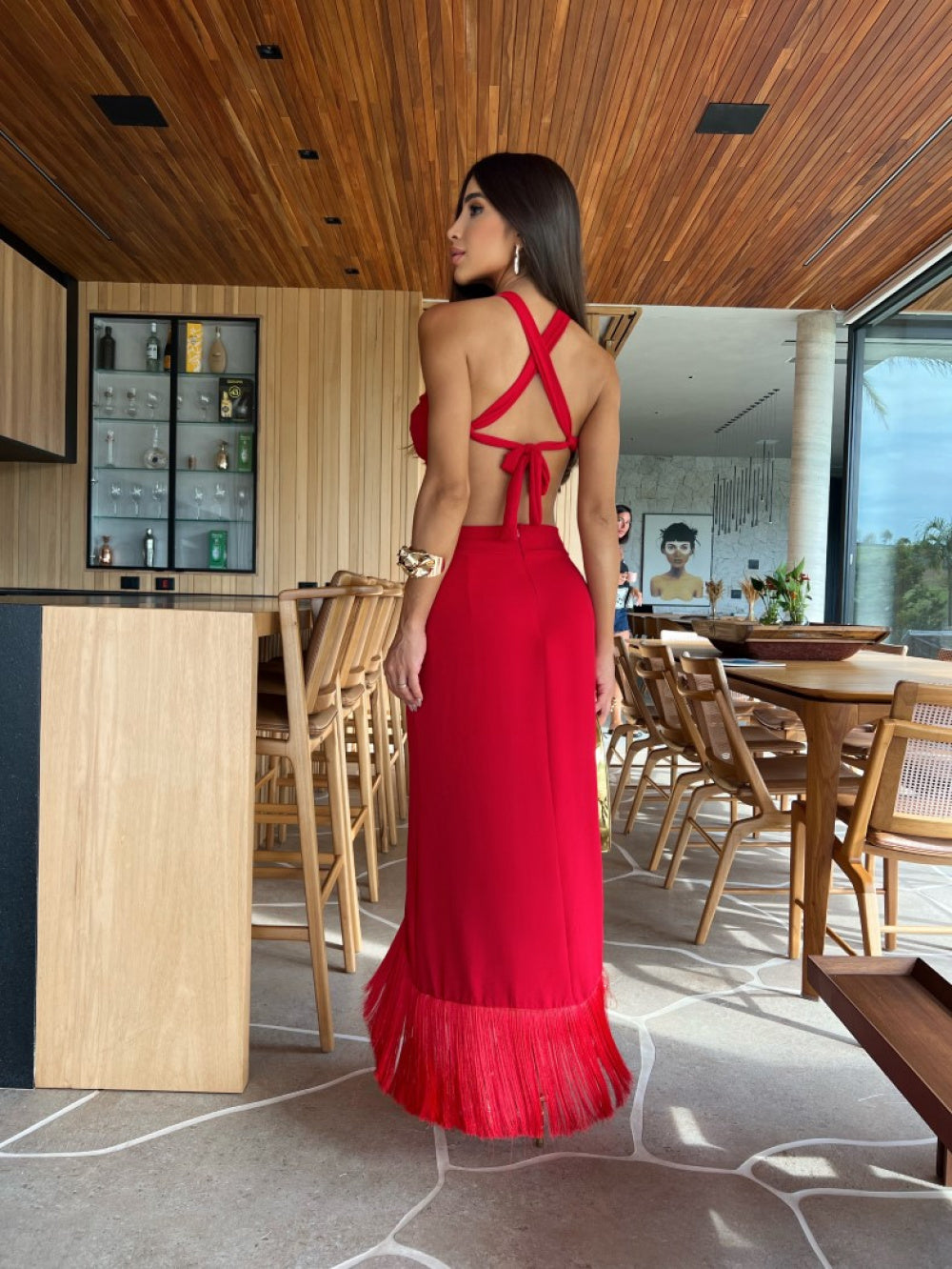 Vestido Midi Alongado vermelho Voal - Pimpnella