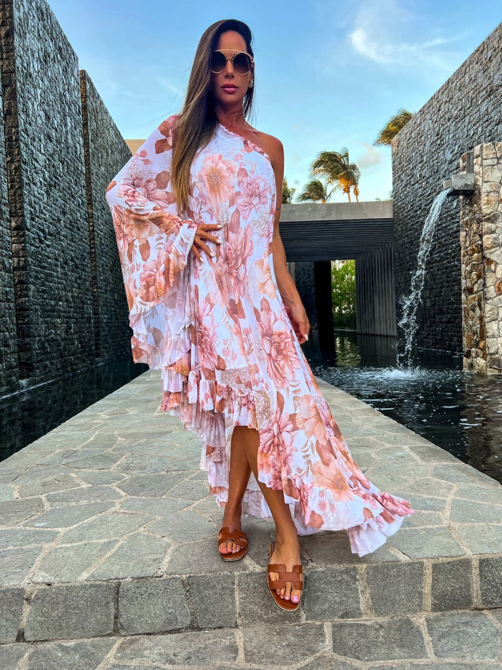 Vestido midi estampado assimétrico Provance - Pimpnella