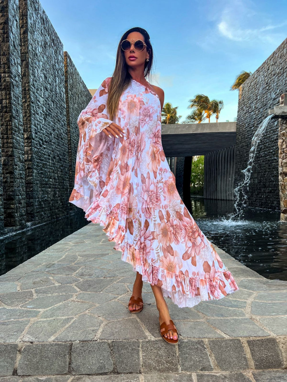 Vestido midi estampado assimétrico Provance - Pimpnella