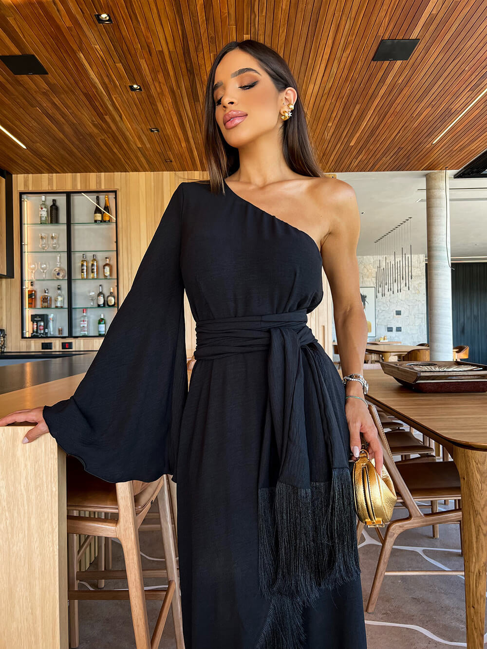 Vestido Voali midi preto - Pimpnella