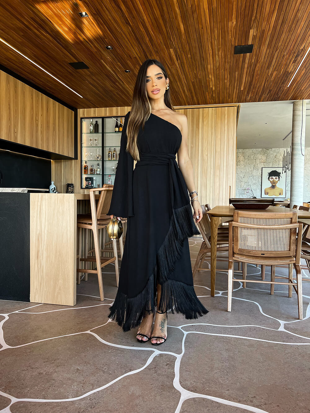Vestido Voali midi preto - Pimpnella