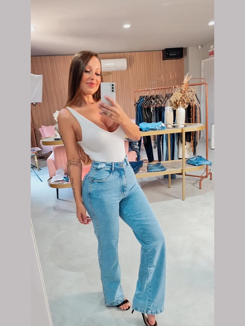 Calça Jeans Wide Leg Geovana com Elastano e Cintura Alta - Lady lú
