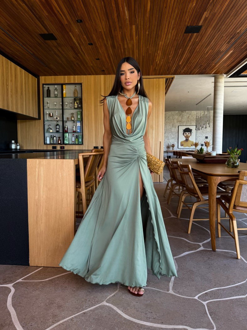 Vestido Malha Verde Oliva Claro Goutte - Pimpnella