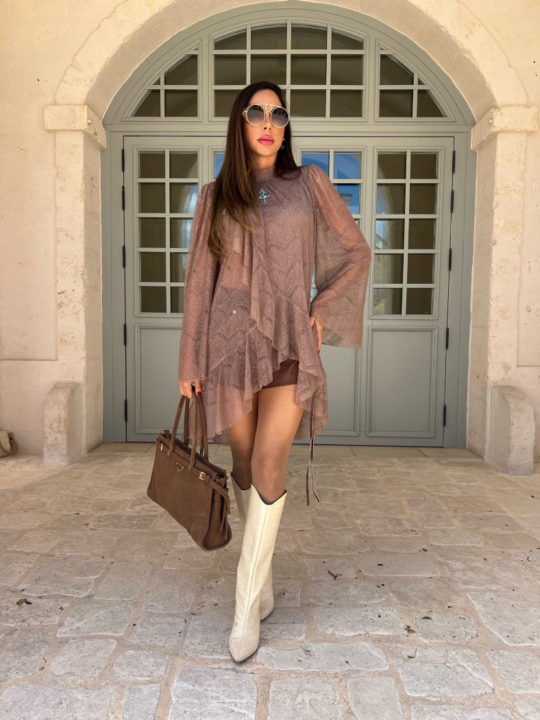 Bata Chloé em Renda Marrom Boho Chic