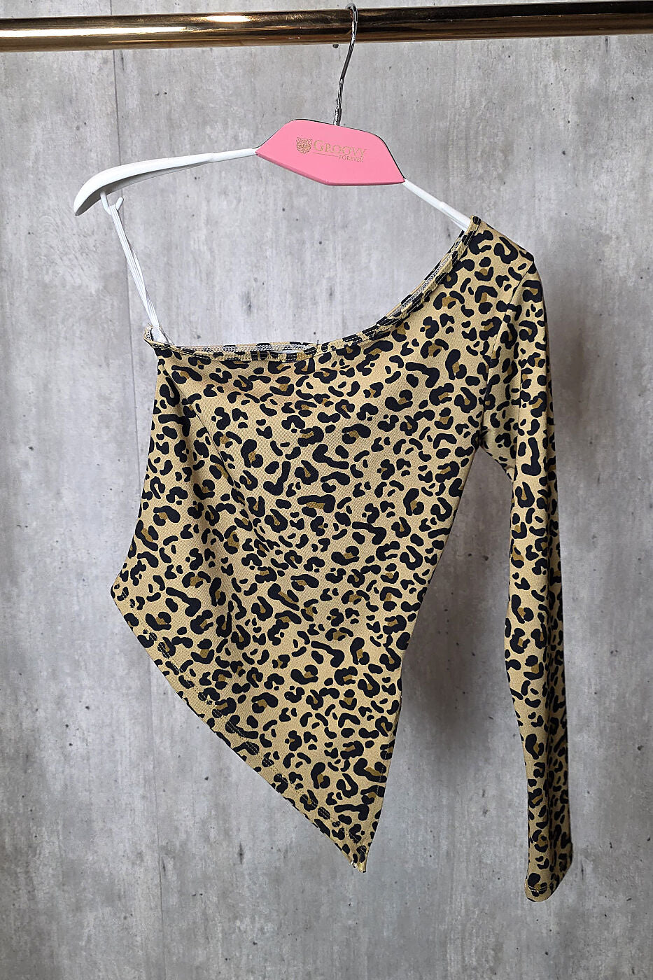 Blusa Assimétrica Onça Um Ombro Só Manga Longa Estilosa Groovy