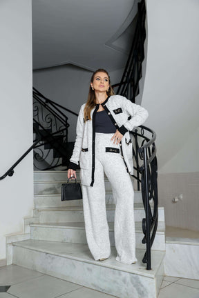 Conjunto Feminino de Tricô   Casaco + Calça em Fio Mousse