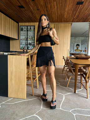 Conjunto top e saia Ventana Preto - Pimpnella