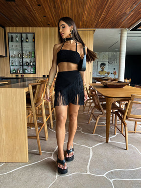 Conjunto top e saia Ventana Preto - Pimpnella