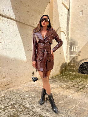 Maxi Coat Arcs Couro Croco Vinho com Cinto Avulso
