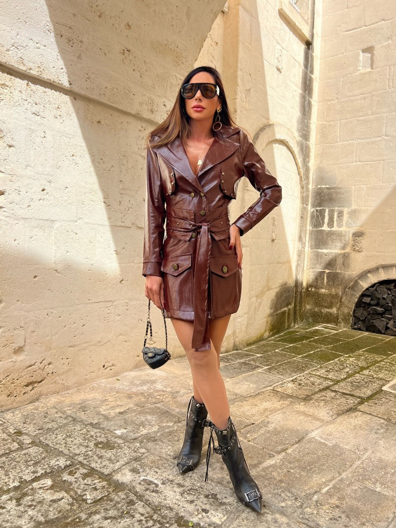 Maxi Coat Arcs Couro Croco Vinho com Cinto Avulso
