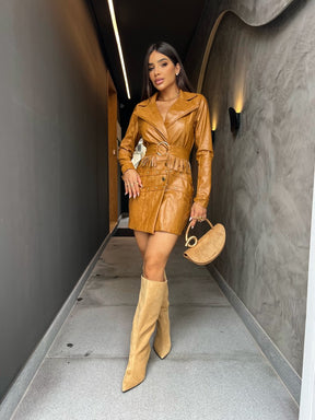 Maxi Coat Belli Transpassado Caramelo com Cinto de Franjas