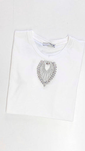 T-Shirt Off White Lov.it em algodão com vazado central e detalhe de strass e pedraria