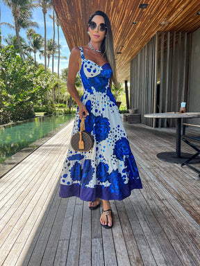 Vestido midi azul estampado The Ocean - Pimpnella