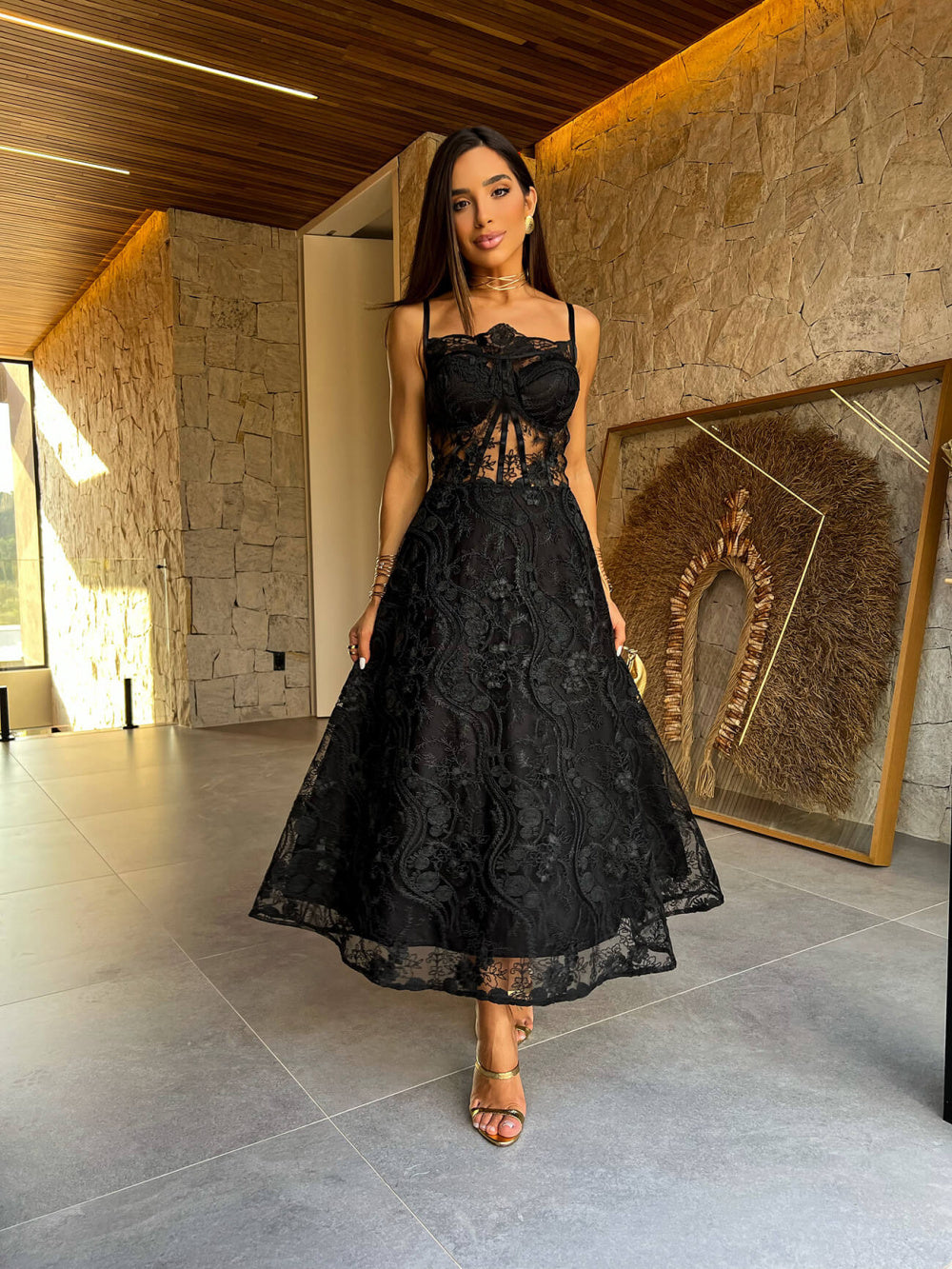 Vestido midi preto Bia - Pimpnella