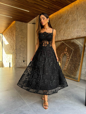 Vestido midi preto Bia - Pimpnella