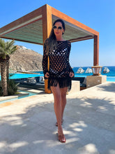 Vestido saída de praia em tricô preto curto Sling - Pimpnella